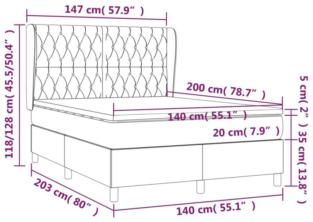 Giroletto a Molle con Materasso Crema 140x200 cm in Tessuto