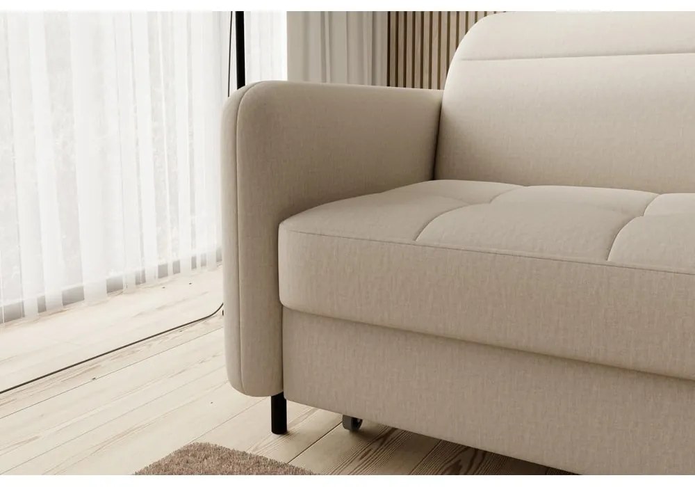 Divano angolare beige allungabile/con contenitore (con penisola a destra/con chaise lounge) e rivestimento in velluto Gomsi – ELTAP