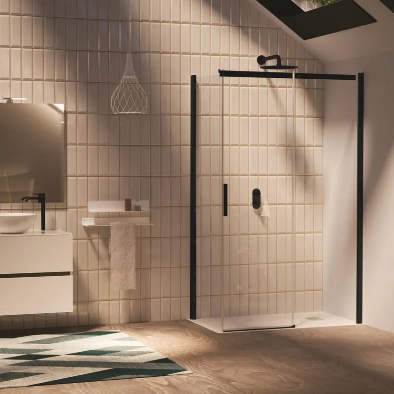 Porta doccia scorrevole, L 167-169 cm x H 195 cm x SP 6 mm, profilo nero