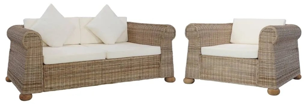 Set di divani 2 pz con cuscini in rattan naturale