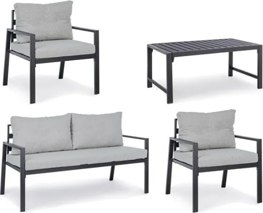 Salotto da esterno in alluminio 4 posti Antracite Bizzotto Lorillard New