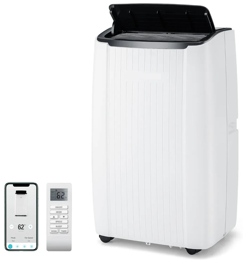 Costway Condizionatore d'aria portatile da 14000 BTU, Unità AC domestica intelligente con WiFi abilitato per stanze 6㎡ Bianco