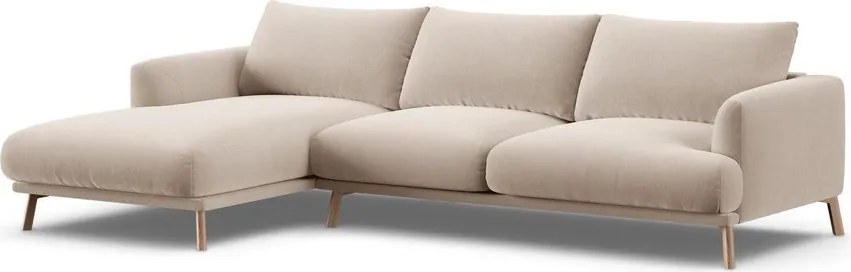 Divano angolare beige (con penisola a sinistra/con chaise lounge) con rivestimento in velluto Naomi – Micadoni