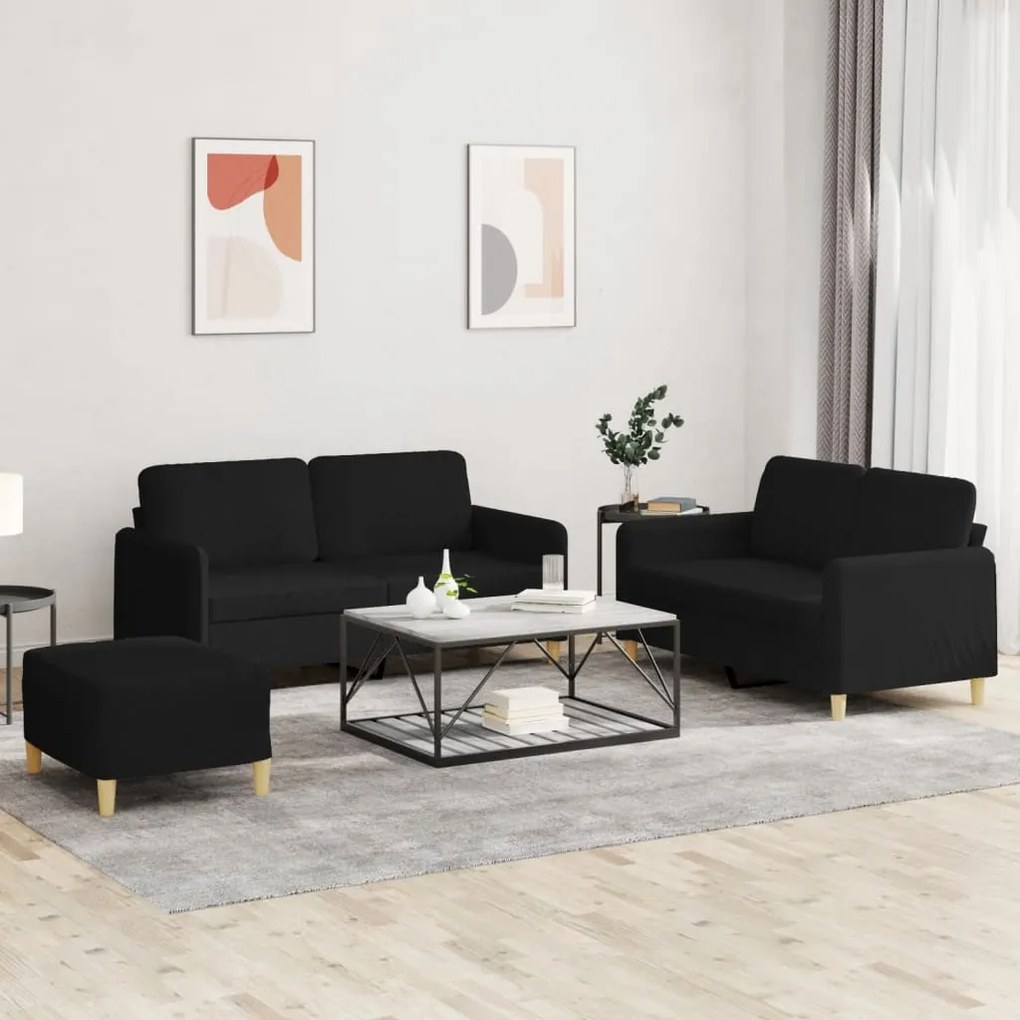 Set Di Divani 3 Pz Con Cuscini Nero İn Tessuto /