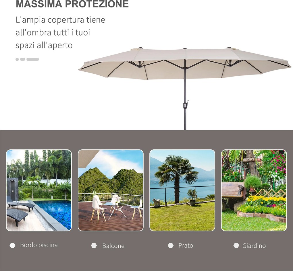 Ombrellone da Giardino 4,6x2,7 m Palo Ø48 mm Doppio Tetto Beige...