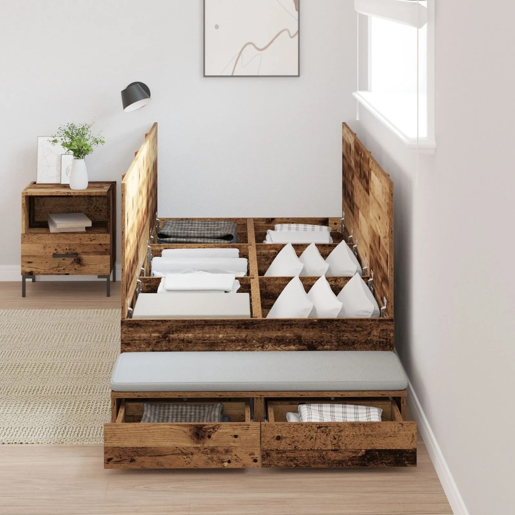 Struttura letto con contenitore legno antico legno ingegnerizzato