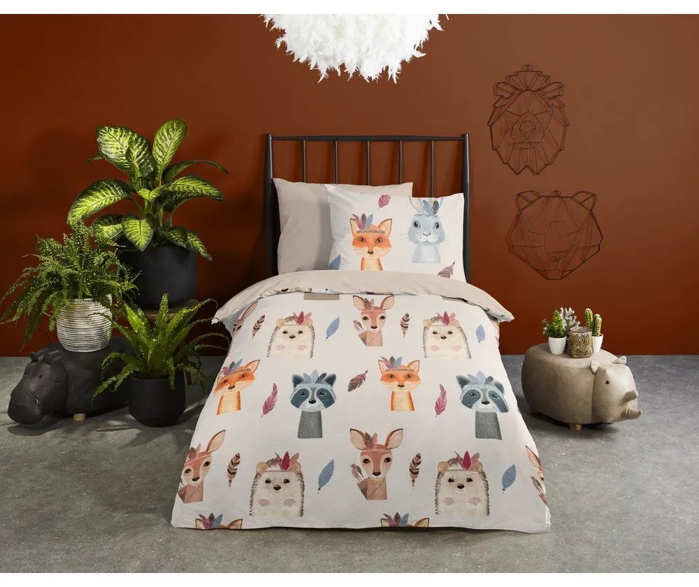 Set copripiumino e federa da bambini marrone/beige in cotone per letto singolo 140x200 cm Rave – Good Morning