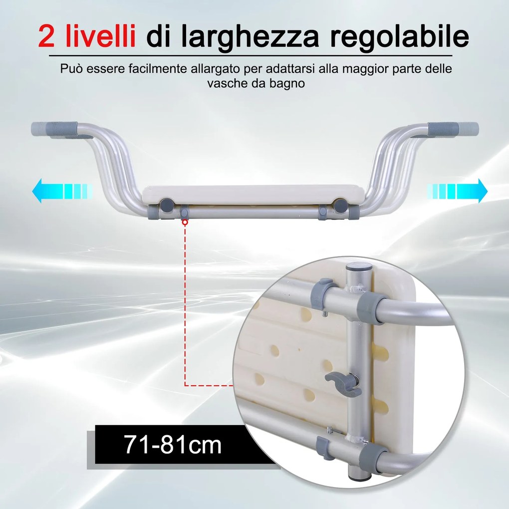 Sedile per Vasca da Bagno Regolabile in Larghezza in Alluminio Bianca...