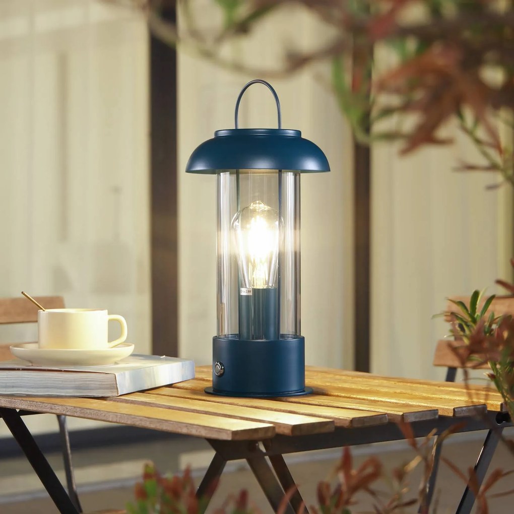 Lampada da tavolo ricaricabile Lindby Yvette, blu, IP44, touch dimmer Yvette Lindby, dimmerabile, Blu, Metallo, Moderno