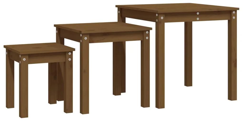 Tavolini a incastro 3 pz miele in legno massello di pino