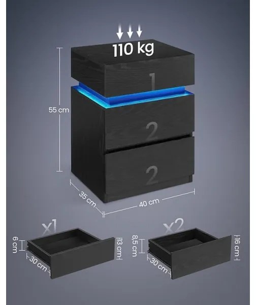 Comodino SMARTIE con illuminazione integrata, nero