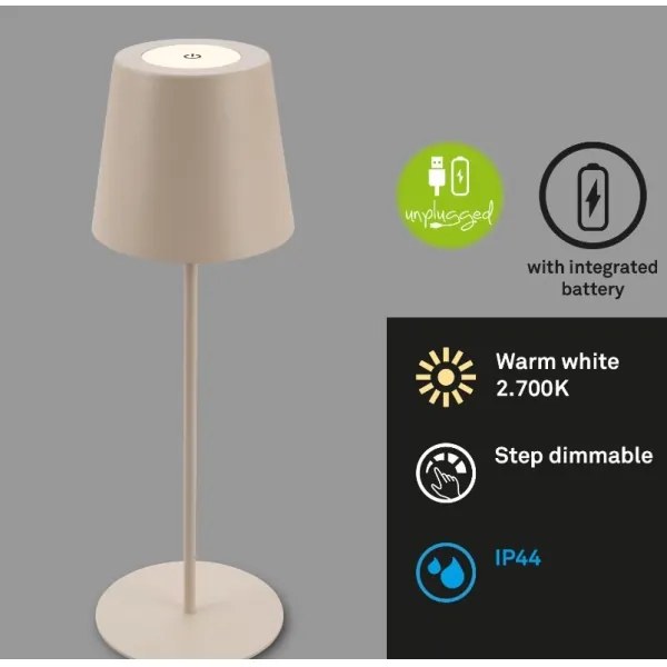 Briloner 7508011 - Lampada da tavolo LED ricaricabile dimmerabile LED/2,5W/5V IP44 beige