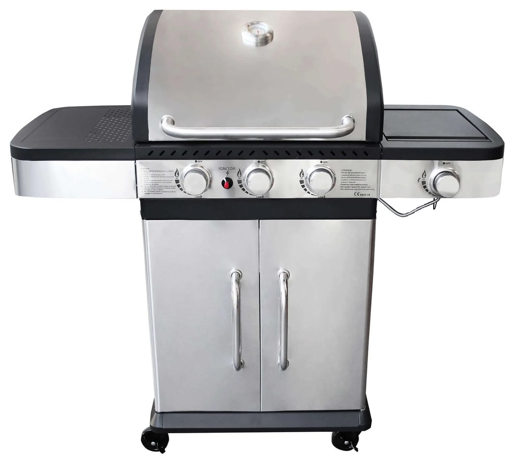 PIROS - barbecue a gas 3 fuochi + 1 esterno in acciaio inox