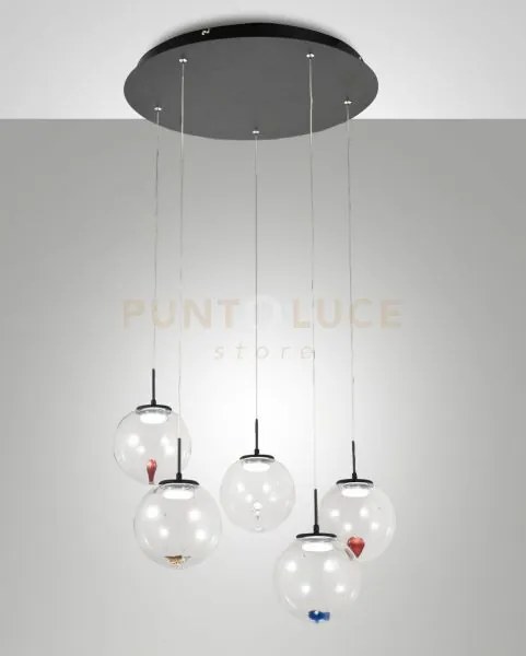 Ariel sospensione traspararente/ assortiti 5luci tonda a led cct 27...