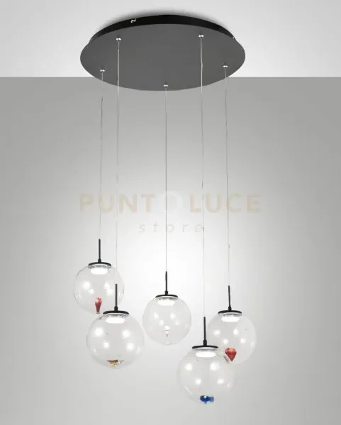 Ariel sospensione traspararente/ assortiti 5luci tonda a led cct 27...