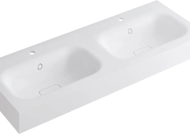 Lavabo a incasso rettangolare doppia vasca L 120.5 x H 15 x P 46 cm in resina bianco lucido