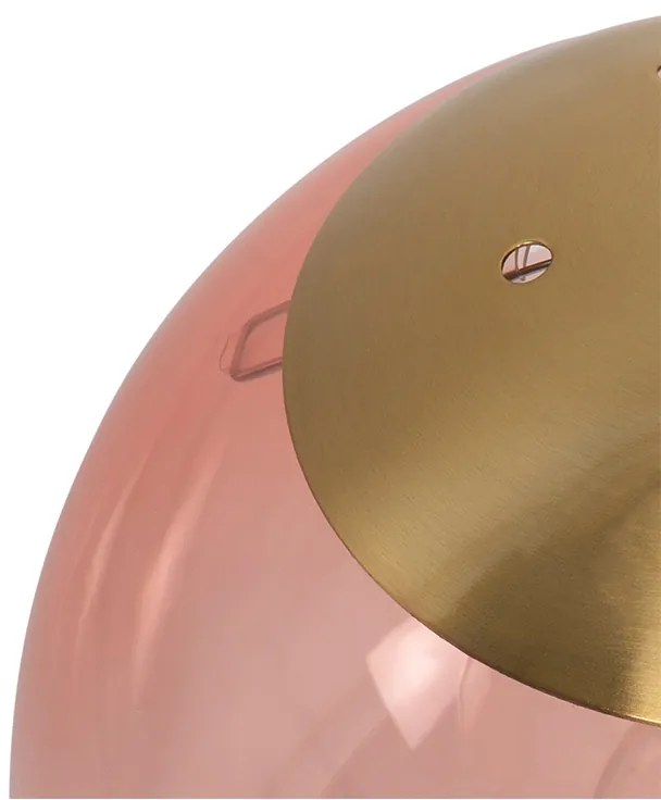 Lampada a sospensione Art Déco in ottone con vetro rosa 3 luci - Pallon