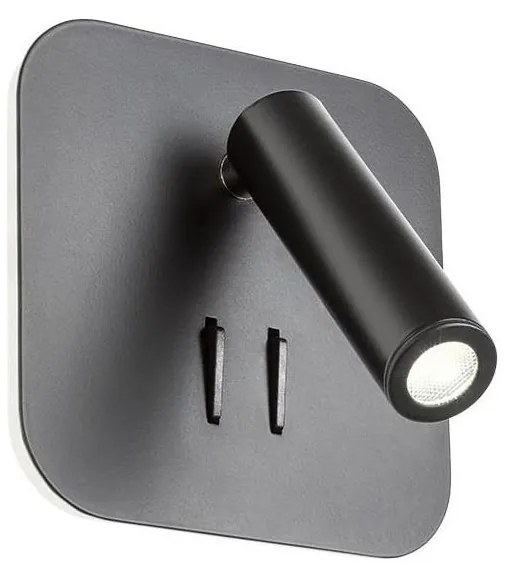 Redo 01-1492 - Lampada da parete LED QUDA LED/6W/230V + LED/3W CRI 90 USB nera
