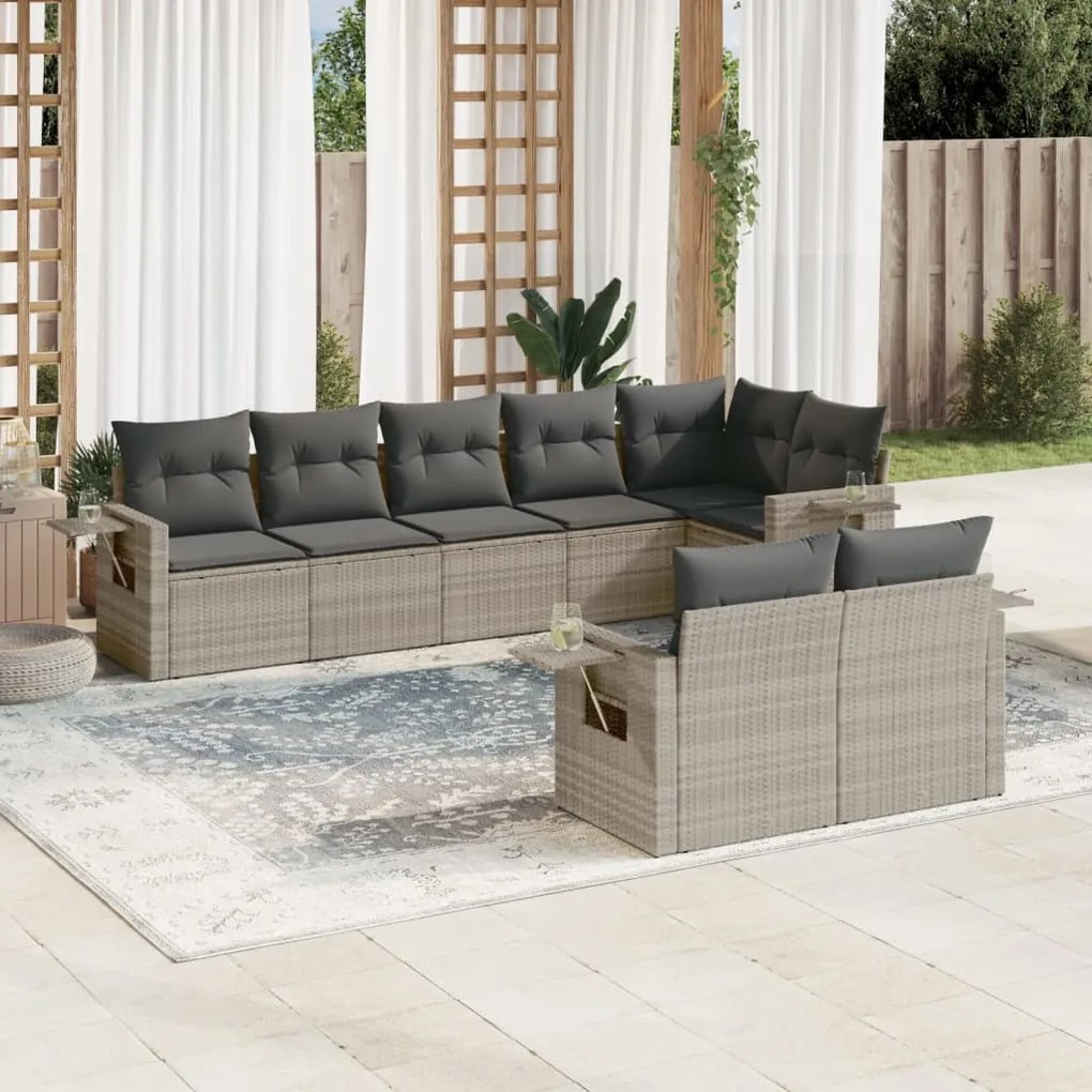 Set divano da giardino 8pz con cuscini grigio chiaro polyrattan