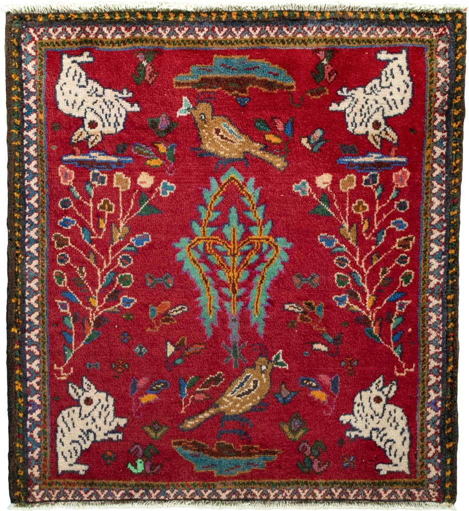 Shiraz Tappeto 70 x 70 Rosso (Iran) Annodato A Mano