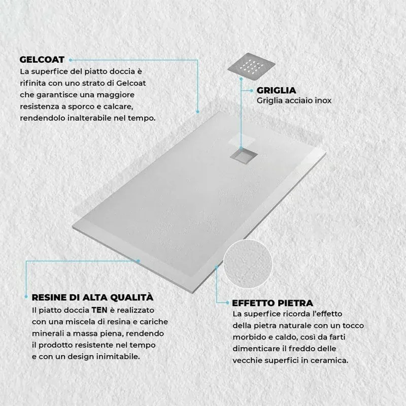 Piatto doccia 80x160 in marmoresina effetto pietra beige riducibile Ten