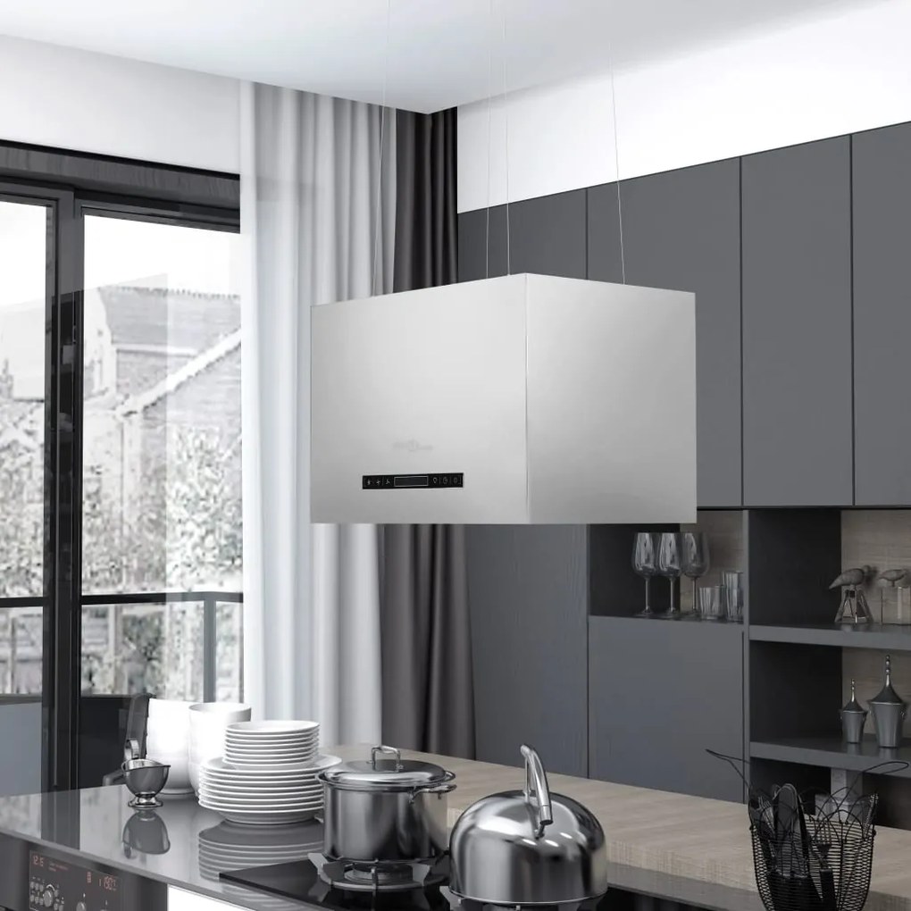 Cappa Da Cucina Ad Isola Sospesa Lcd Con Sensore 55 Cm Acciaio /