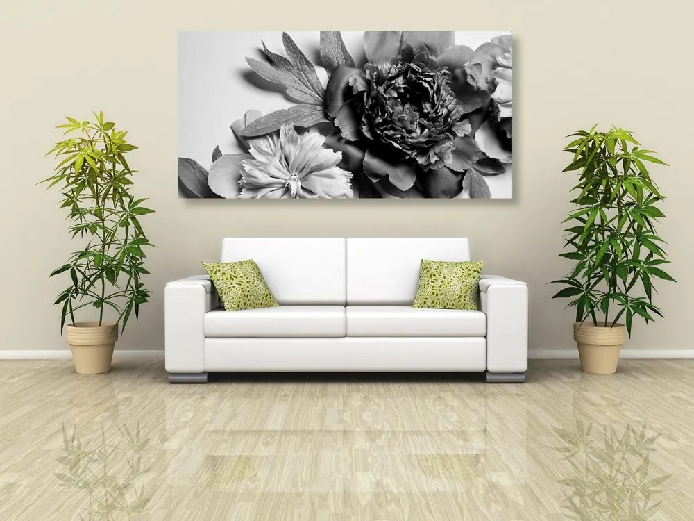 Stampa su tela – Peonie in bianco e nero