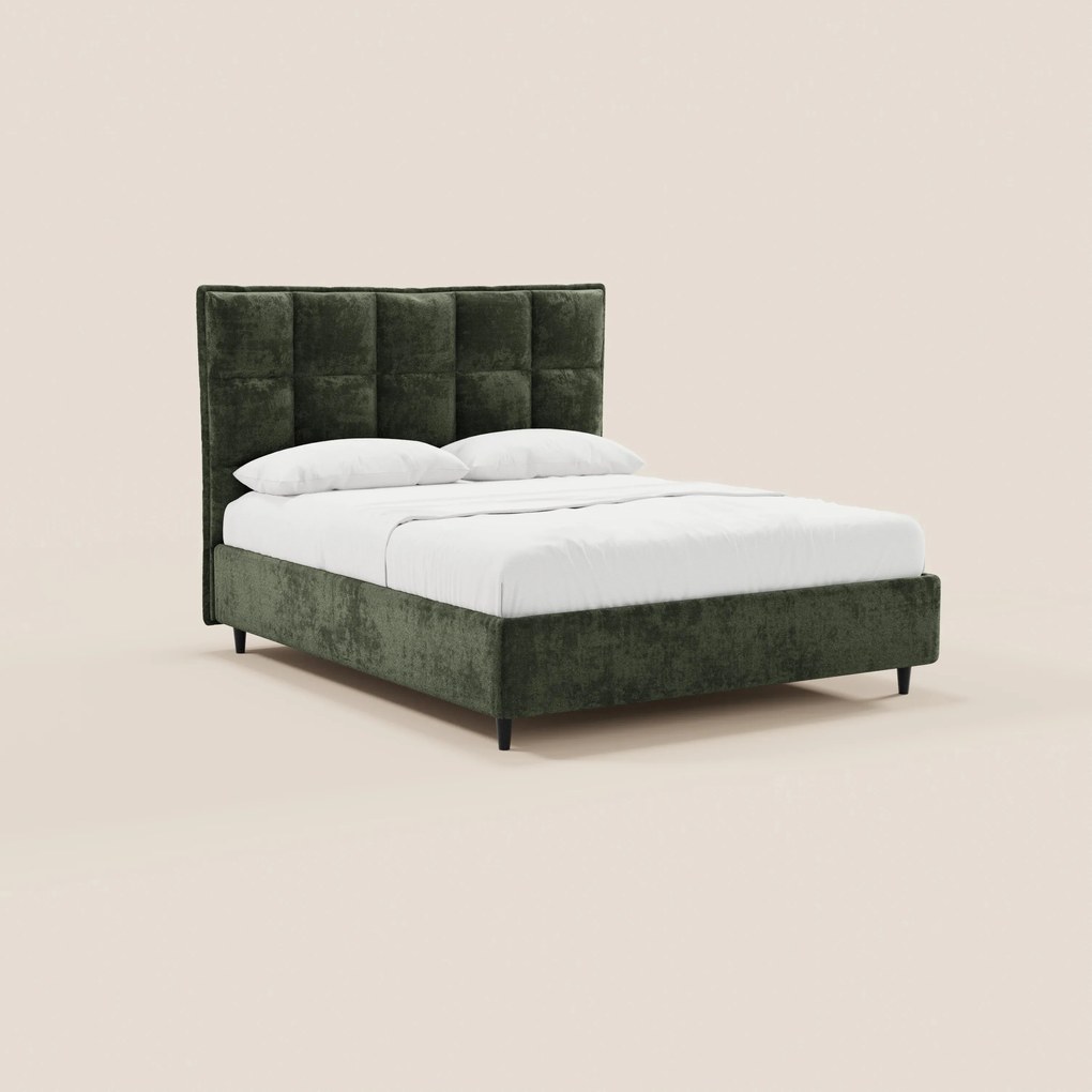 AURO letto imbottito con vano contenitore e testiera capitonné alta in ciniglia Oeko-Tex®