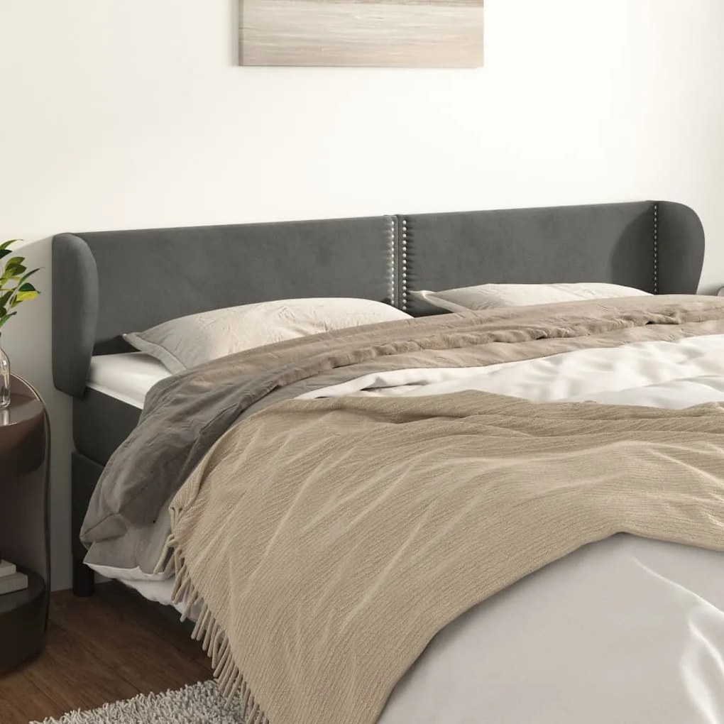 Testiera Ad Orecchio Grigio Scuro 203x23x78/88 Cm İn Velluto /