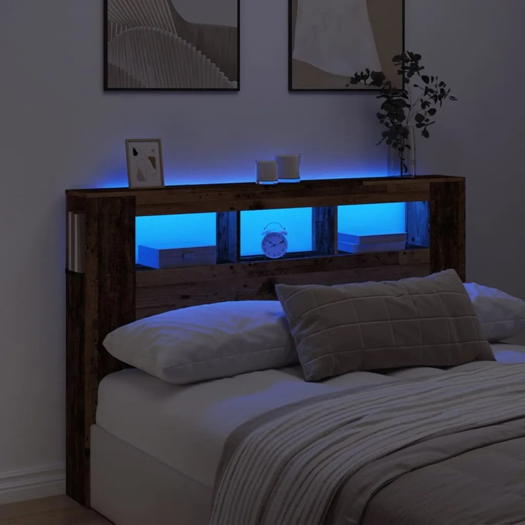 Testiera Led Legno Antico 160x18,5x103,5 Cm Legno Multistrato /
