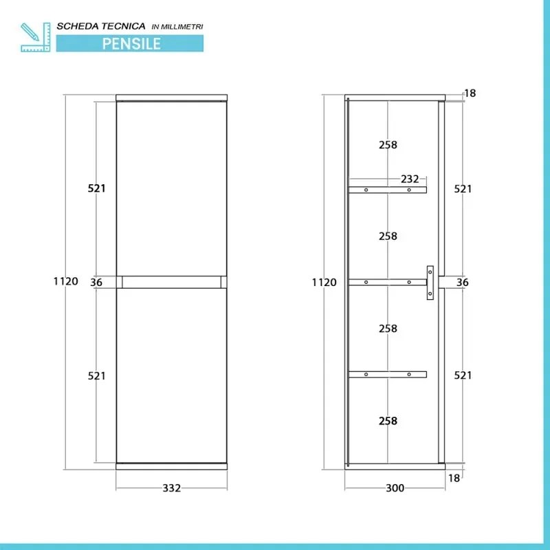 Pensile bagno sospeso 112 cm noce canaletto con ante soft-close Kleo