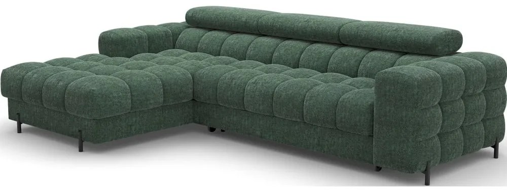 Divano angolare verde allungabile/con contenitore (con penisola a sinistra/con chaise lounge) con rivestimento in bouclé Felro – ELTAP