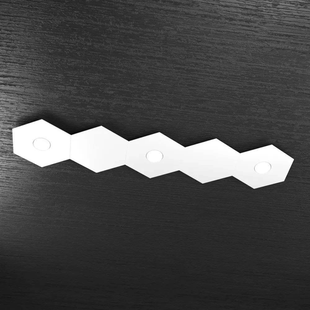 Plafoniera Moderna 5 Moduli Hexagon Metallo Bianco 3 Luci Led 12X3W