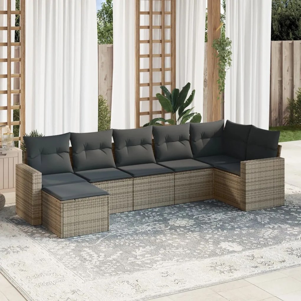 Set Divani da Giardino 7 pz con Cuscini Grigio in Polyrattan