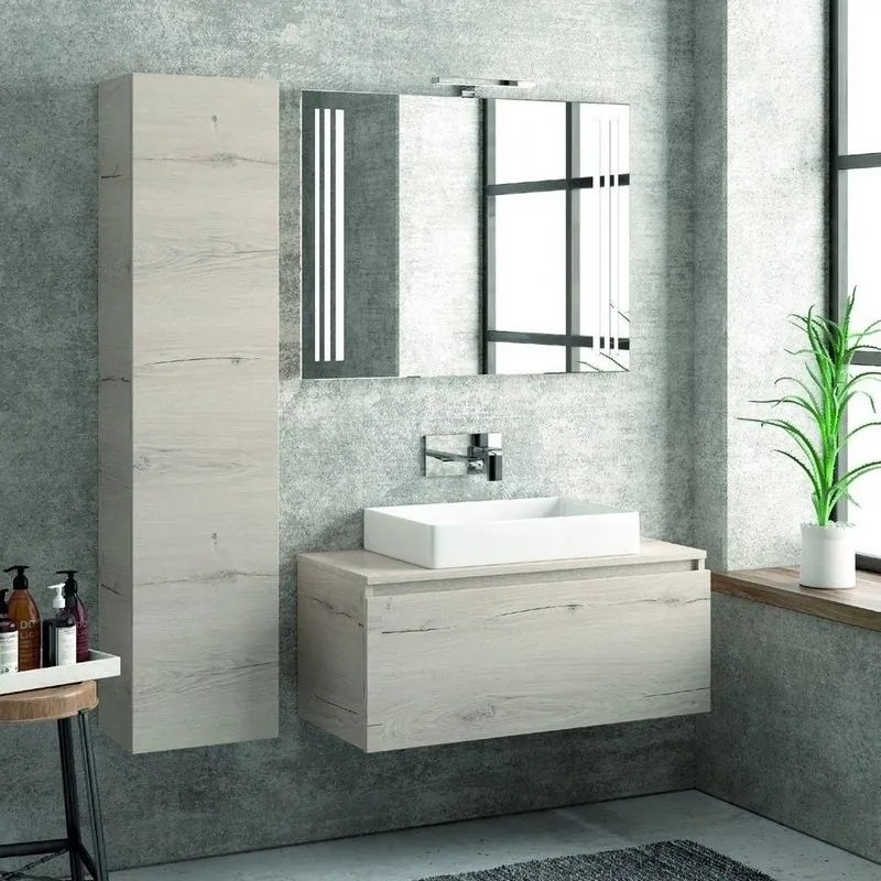 Kamalu - composizione bagno sospesa 100cm mobile specchio e colonna