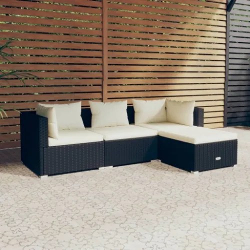 Set Divani da Giardino 4 pz con Cuscini in Polyrattan Nero