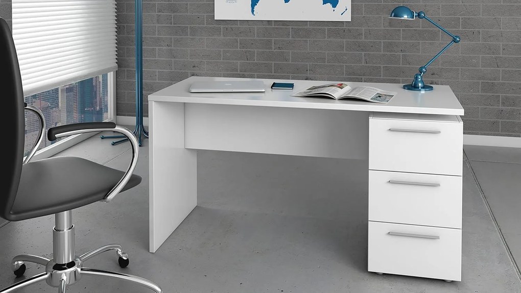 Scrivania 3 cassetti bianco lucido 138x60x74 cm