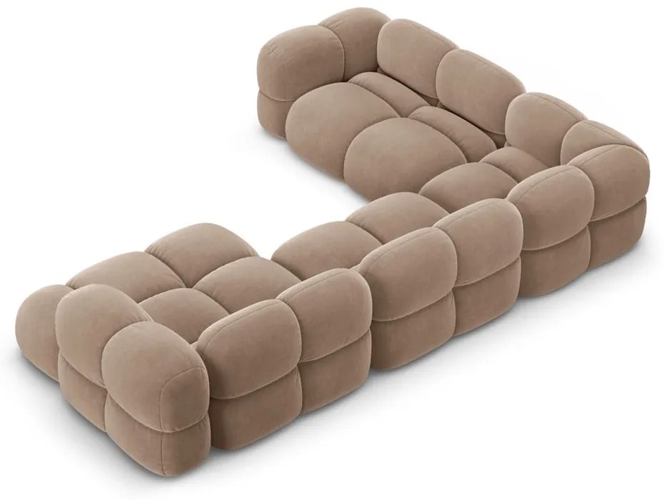 Divano angolare marrone (con penisola a sinistra/a U) con rivestimento in velluto Loretto – Cosmopolitan Design