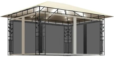 Gazebo con Zanzariera e Luci LED 4x3x2,73 m Crema