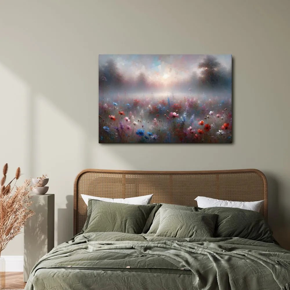 Quadro su tela – Prato nebbioso con fiori