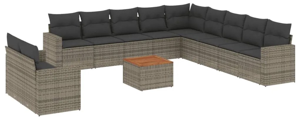 Set divani da giardino 12 pz con cuscini grigio in polyrattan