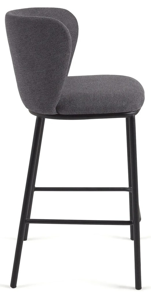 Kave Home - Sgabello Ciselia in ciniglia grigio scuro e gambe acciaio nero altezza 65 cm FSC Mix Credi