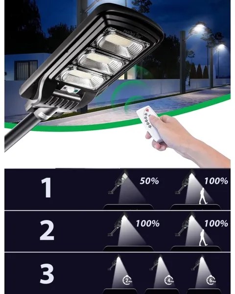 Lampada stradale solare LED con sensore LED/180W/6V 6500K IP65 + telecomando