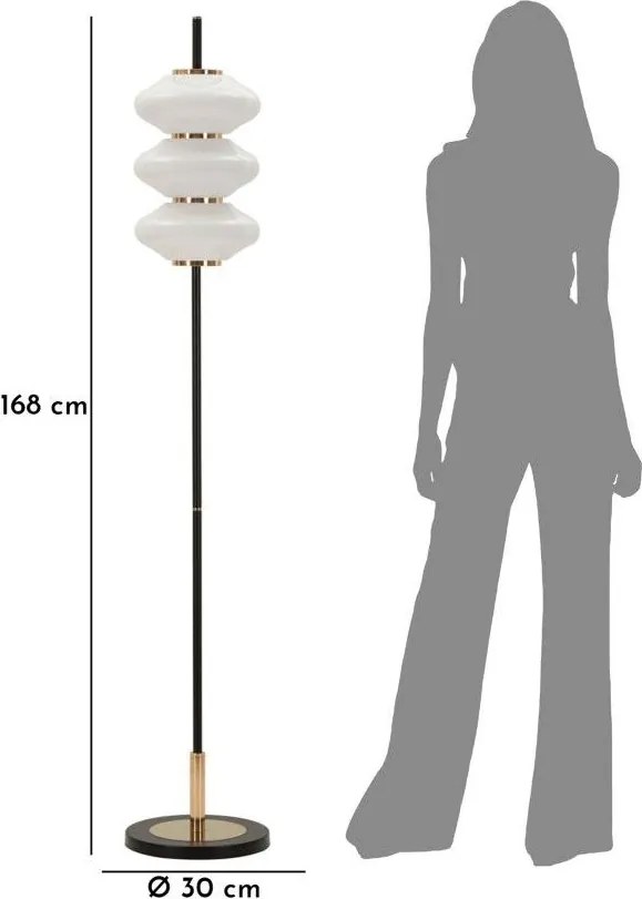 Lampada da terra bianca/nera con paralume in vetro (altezza totale 168 cm) Vintage – Mauro Ferretti