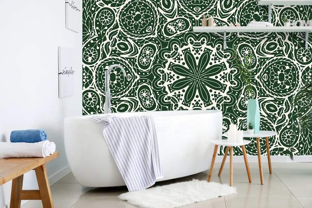 Carta da parati – Mandala bianca su sfondo verde