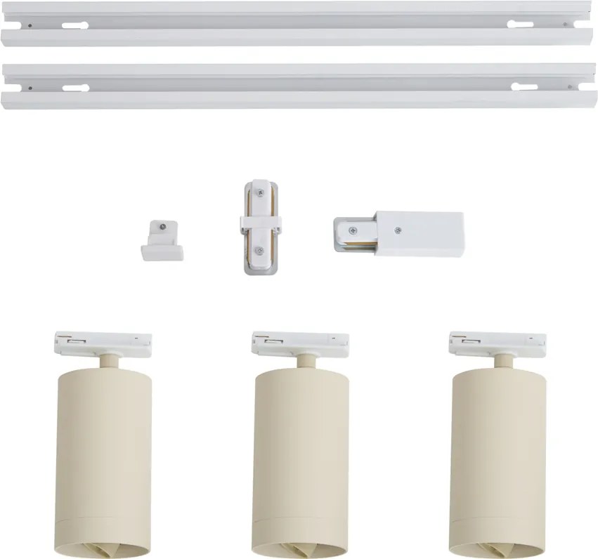 Sistema di illuminazione a binario moderno con 3 faretti bianco e beige 1 fase GU10 70mm - Iconic Jeana Luxe