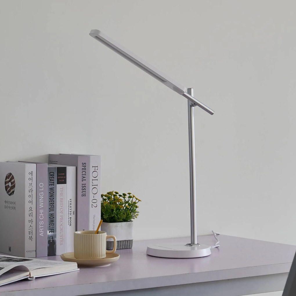 Lampada da scrivania Valtorin Lindby, dimmerabile, Bianco / Opale, Studio / Ufficio, Plastica, Moderno, Lampada da tavolo LED