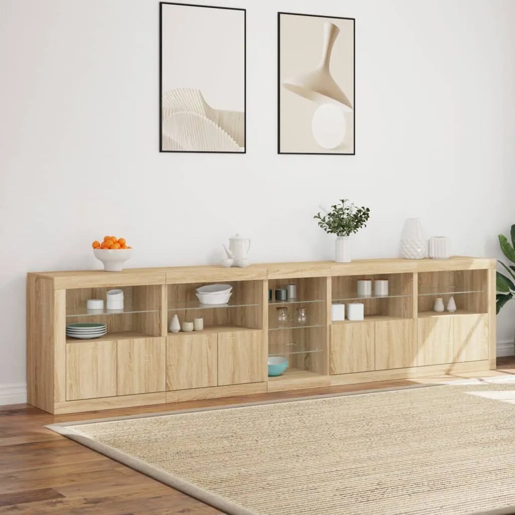 Credenza con luci led rovere sonoma 283x37x67 cm