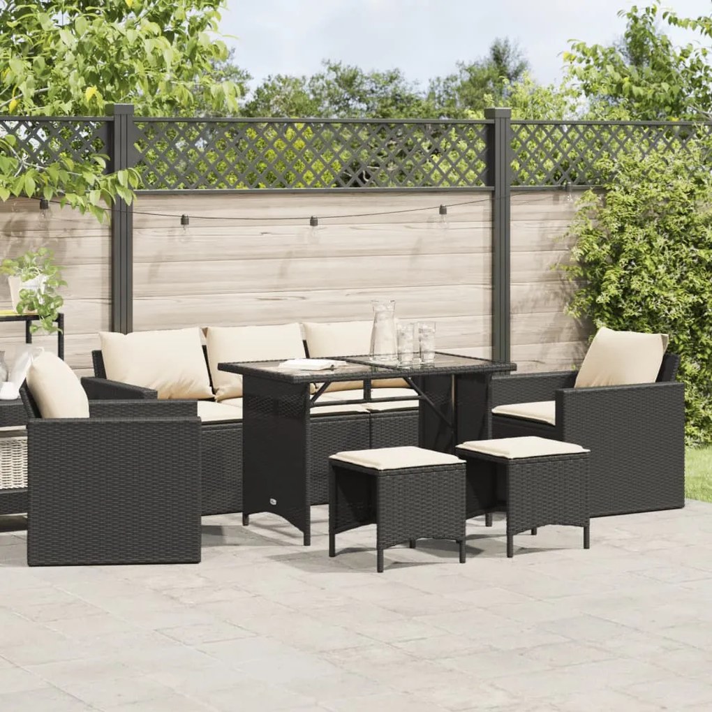 Set divano da giardino 6 pz con cuscini nero in polyrattan