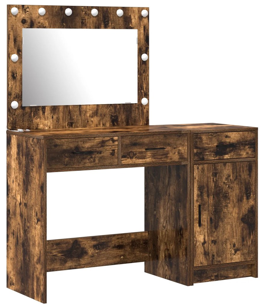 Set da toeletta 2 pezzi con led in rovere fumè in legno ingegnerizzato